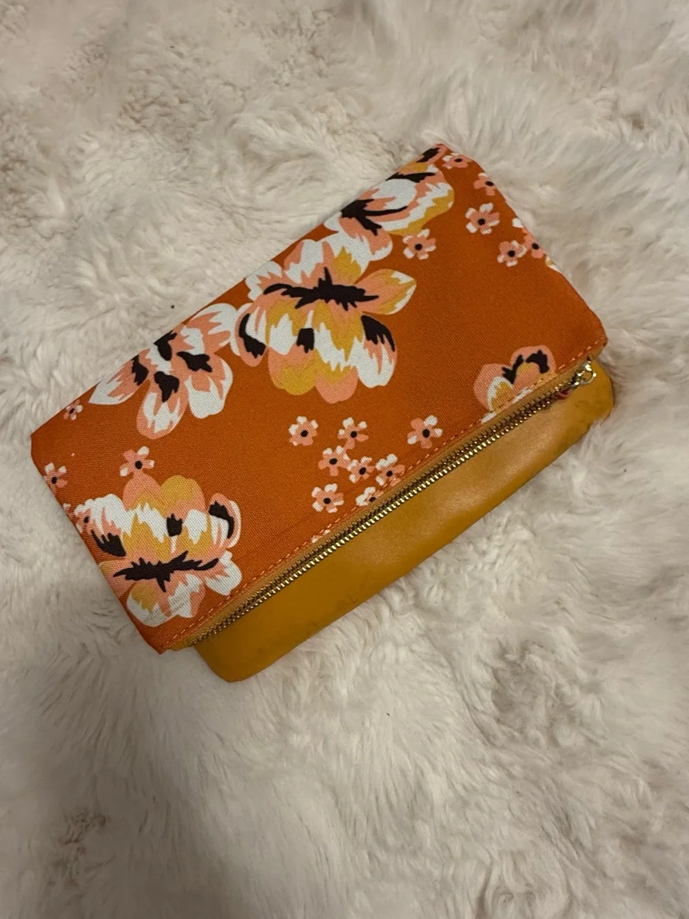 Rachel Pally Floral Orange Fold-Over Clutch with Tassel